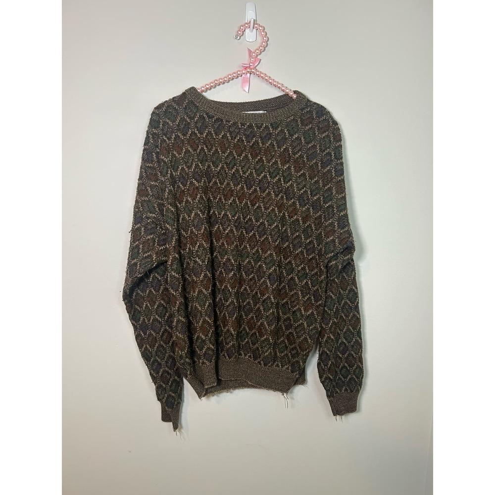 Men's Crewneck Sweater in Brown Multi-Color Pattern